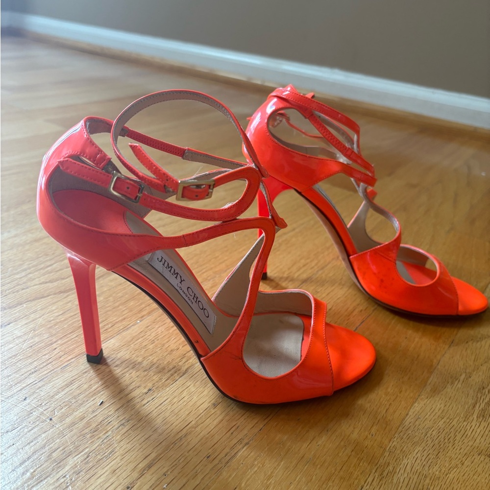 Jimmy Choo Vibrant Orange Strappy Heels